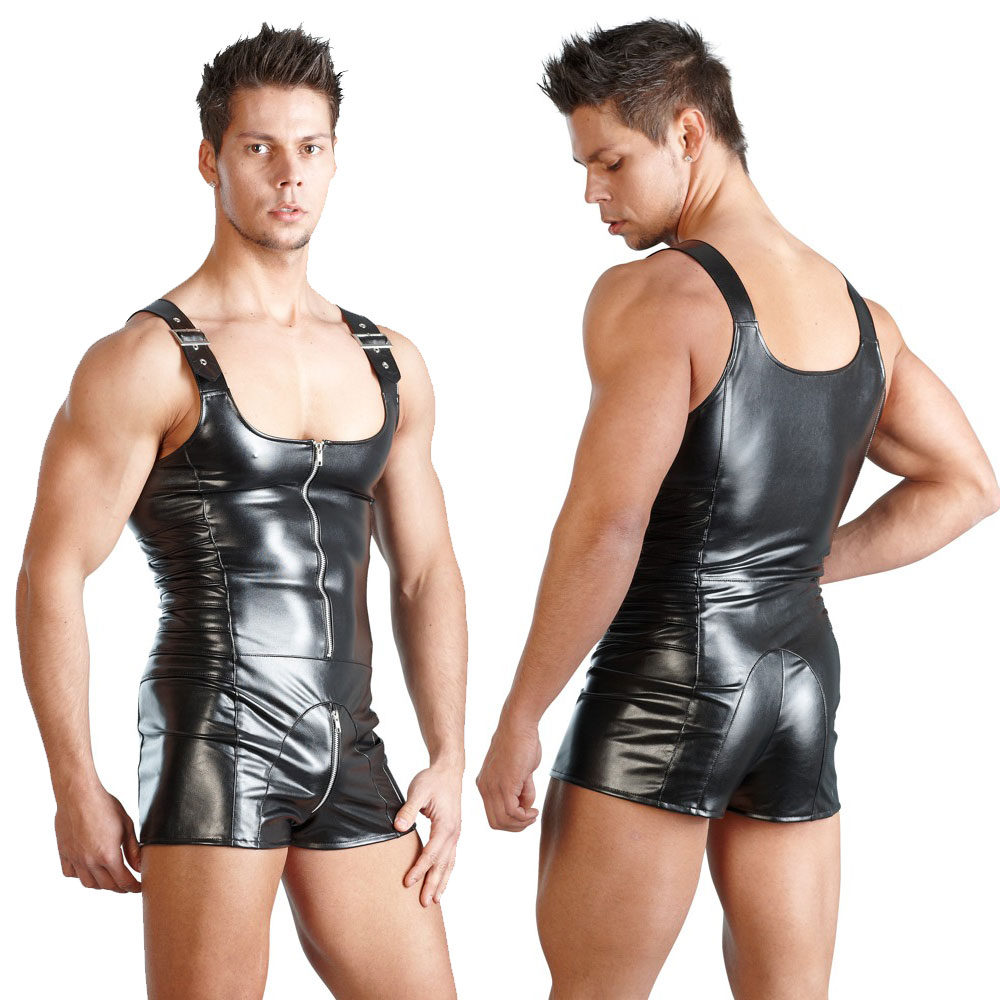 

Sexy Lingerie GAY Men's Bondage Fetish Black Stretch PVC Look Latex Spandex jumpsuit bodysuit L934 MLXLXXL
