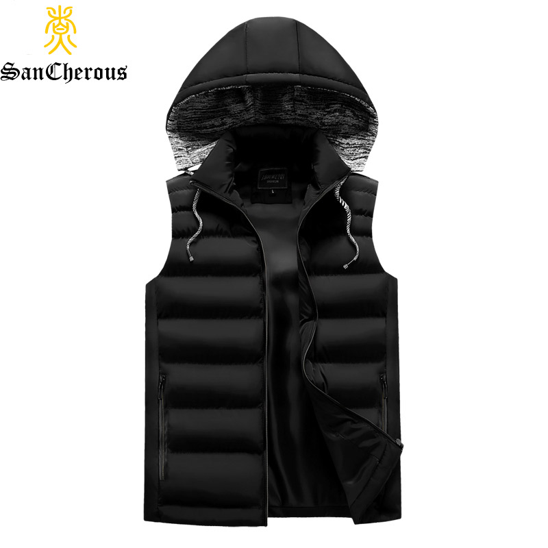 

2018 New Vest Winter Sleeveless Jackets Outwear Coat Thick Casual Cotton Male Coat Size -3XL, Black