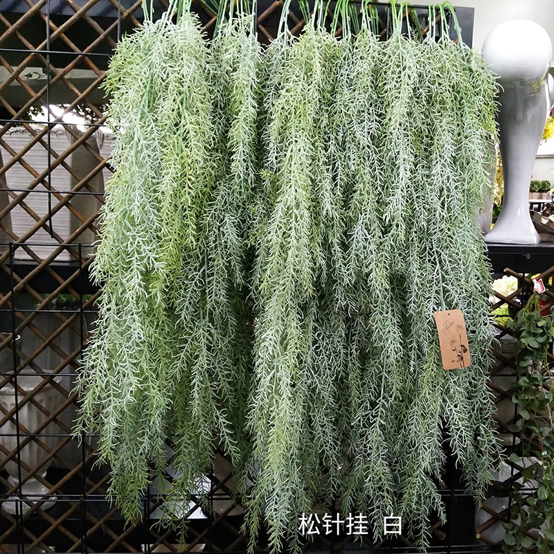 

Artificial Flocked Pine Needles Plants Vine Plastic Flower Rattan Home Wedding Wall Hanging Decor, Olive