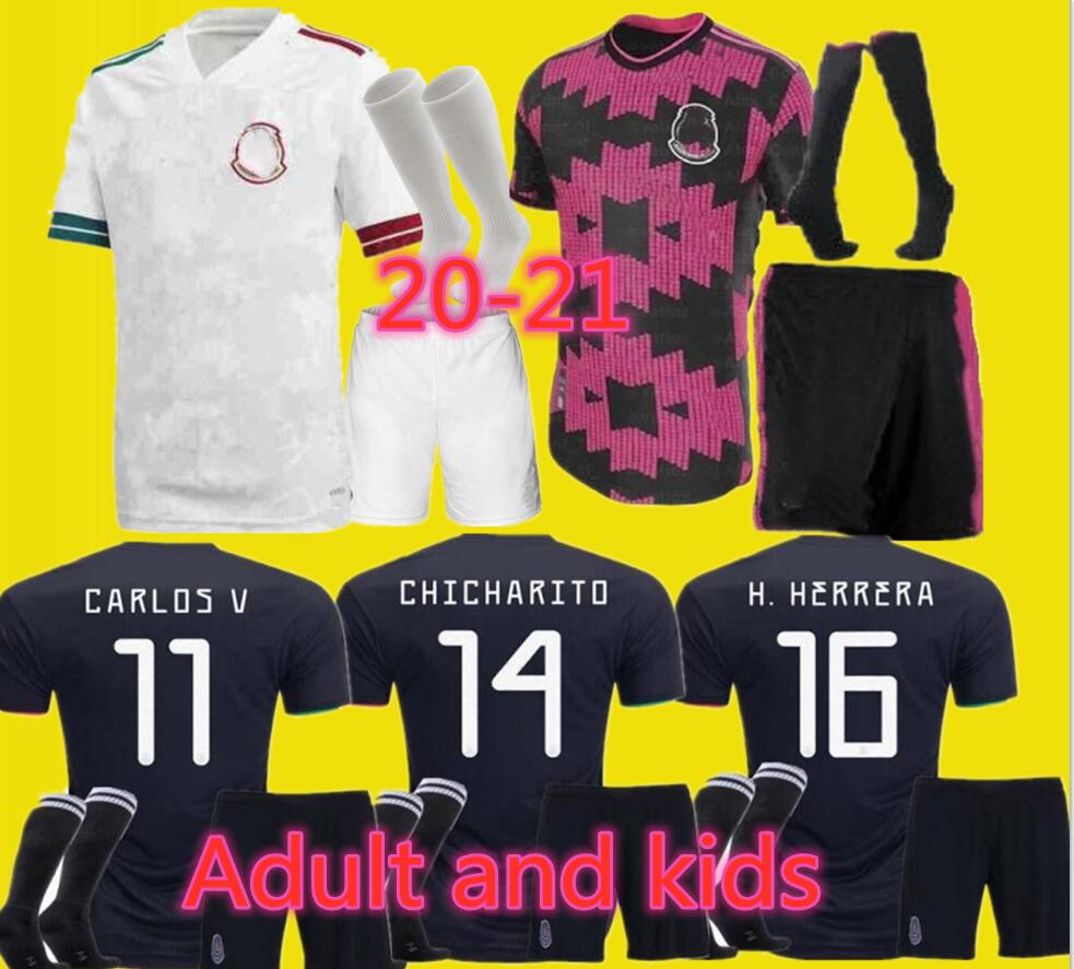 

Adult and kids 2020 Gold Cup Mexico Soccer Jersey black white 20 21 CHICHARITO H. LOZANO youth men football jerseys set shirts, Red