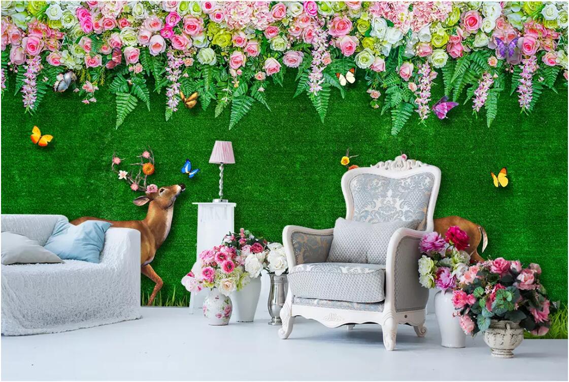 

3d room wallpaper custom photo non-woven mural Happy Fawn Flower Wall Tooling Background Wall wallpaper for walls 3 d, Picture shows