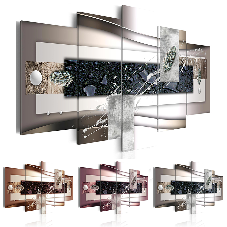 

Fashion Wall Art Canvas Painting 5 Pieces Abstract Water Droplets Silver Leaves Modern Home Decoration,Choose Color(brown,red,black) And Siz