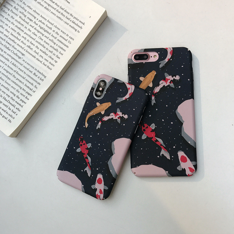 

Luxury Japanese Lucky Fish Phone Case For iPhone 11 Pro Max 7 8 Puls X XS Max XR Cases Black Hard Plastic Glossy Back Cover