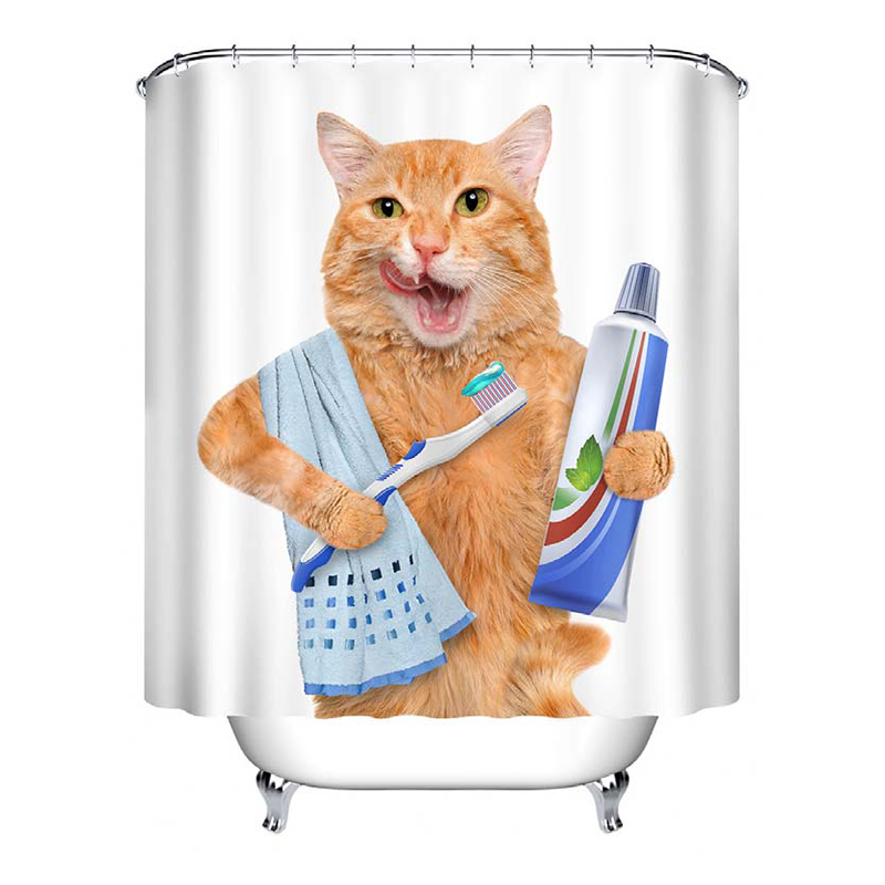 

Cute Cat 3D Printed Shower Curtain Waterproof Polyester Fabric Bath Curtain for Bathroom Curtain Decor with 12 Hooks 60*40 Mat