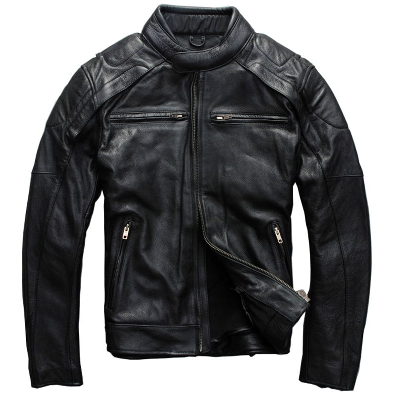 

men' high quality cow leather outwear mens cowhide genuine leather vintage rider jacket, As pic