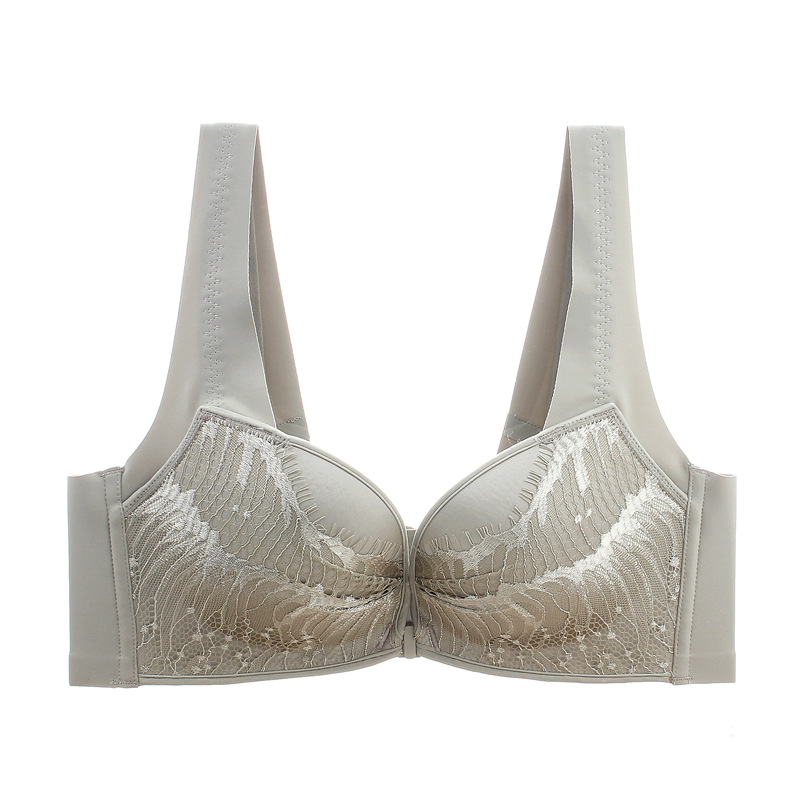 

Dark perfume spring and summer new small chest gathered front buckle bra lace vest style lingerie sexy beautiful without steel r, Light green