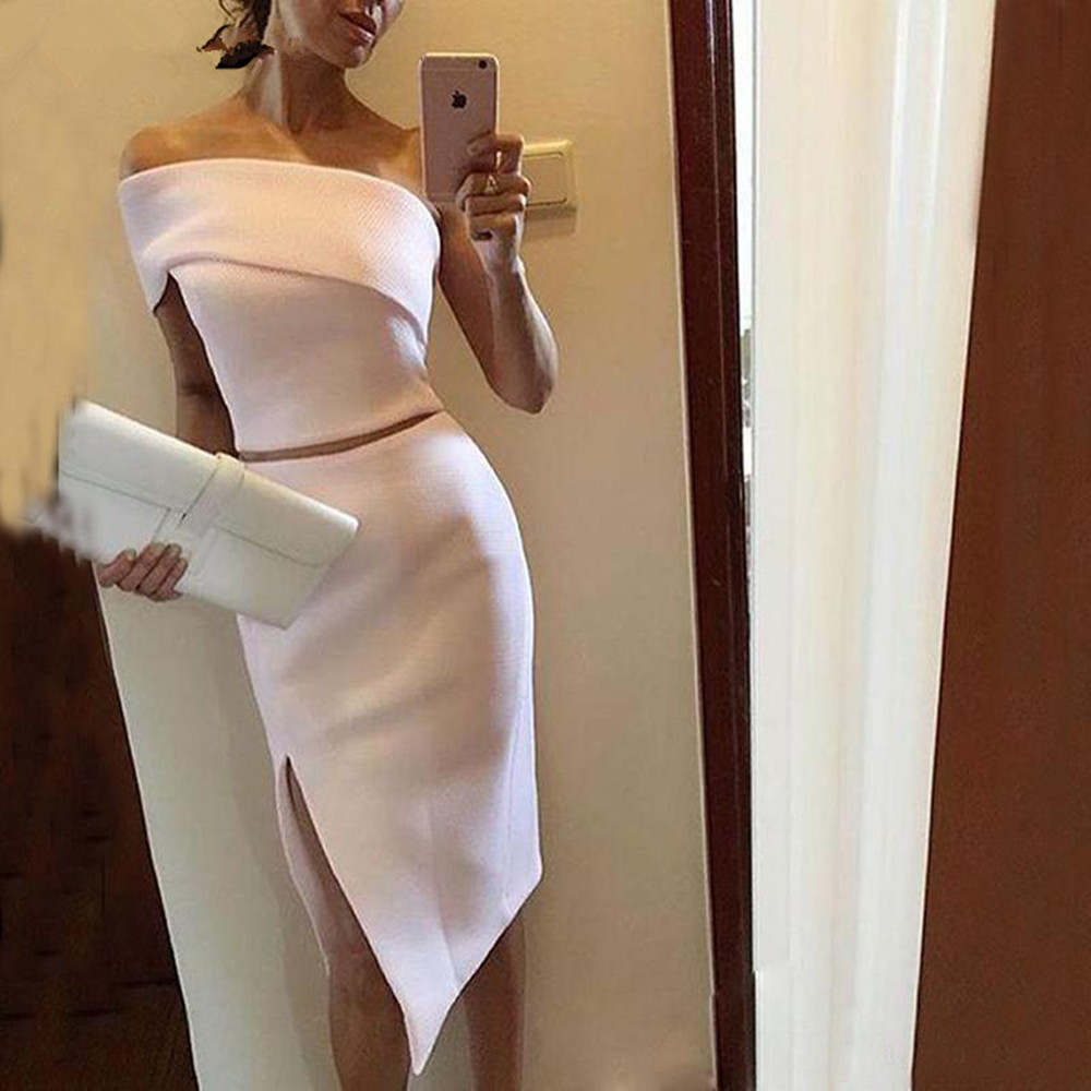 

Two Pieces Pageant Knee Length Cocktail Dresses White Women Formal Party Gowns 2020 Sexy Side Split robe de cocktail, Black