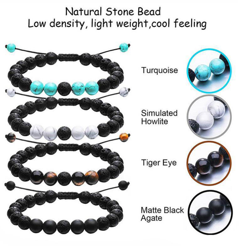 

Adjustable Volcanic Lava Stone Bead Bracelet Yoga Lava Essential Oil Diffuser Bead Braided Bracelets Bangle Healing Balance For Men Women