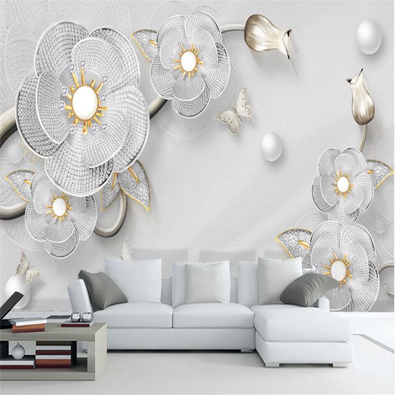 

Customize 3D diamond flower European jewelry TV background wall custom large mural wallpaper papel de parede para quarto, As pic