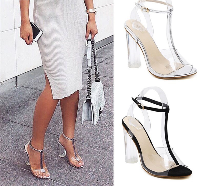 clear short block heels
