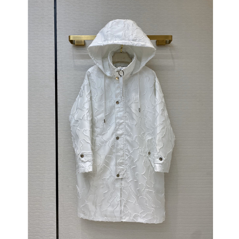 

high quality Spring Women Elegant Windbreaker Streetwear Casual Loose Hooded jacquard Long Trench Coats, Beige