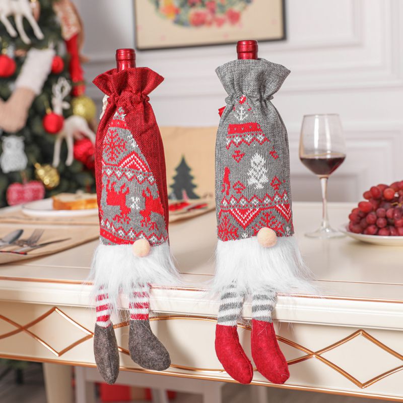 

Christmas Wine Bottle Decor Set Santa Claus Faceless Doll Bottle Cover Clothes Kitchen Decoration for New Year Xmas Dinner