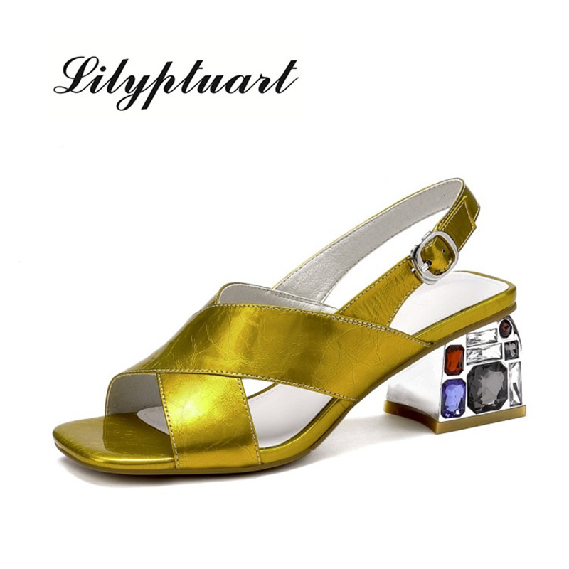 

Thick heel summer Roman sandals women 2020 new summer fashion wild medium-heeled high-heeled leather women sandals, Yellow