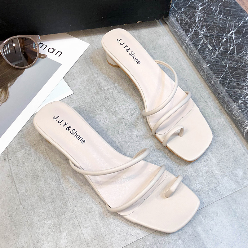 

Slip On High Heels Sandals Women Colorful High Heels Slippers Ladies Summer Women Shoes 2020 New Classics Strap Sandals Ladies, Beige