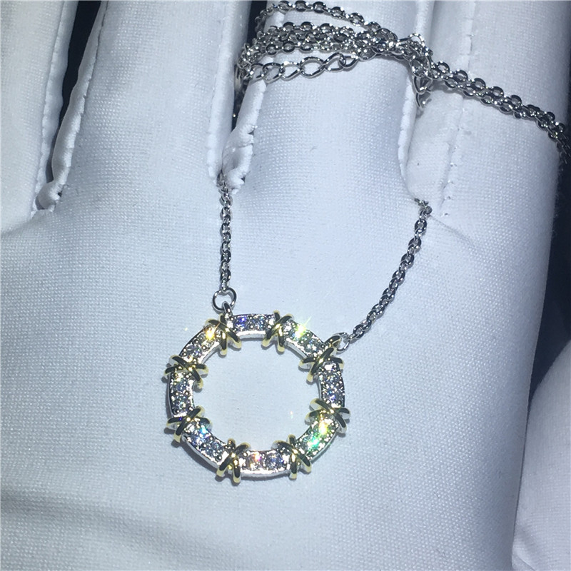 Pendentif rond X fait main avec collier en argent Sterling 925 5A zircon Cz pendentifs de mariage de fiançailles pour femmes cadeau de mariée