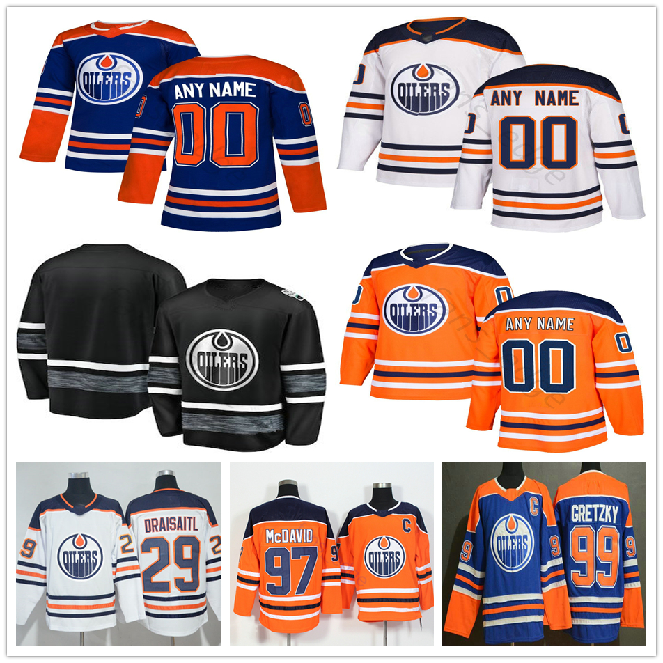 

Custom Edmonton Oilers #6 Adam Larsson 97 McDavid 29 Leon Draisaitl 17 Milan Lucic 98 Jesse Puljujarvi Men Women Kids Youth Hockey Jerseys, Kids or women size please choose this