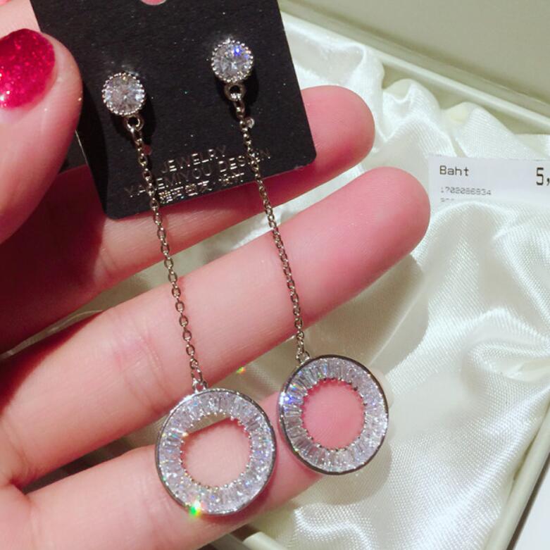 bijoux 925 boucles d'oreilles en argent sterling cercles zircon ligne oreilles boucles d'oreilles pendantes pour les femmes de la mode chaud