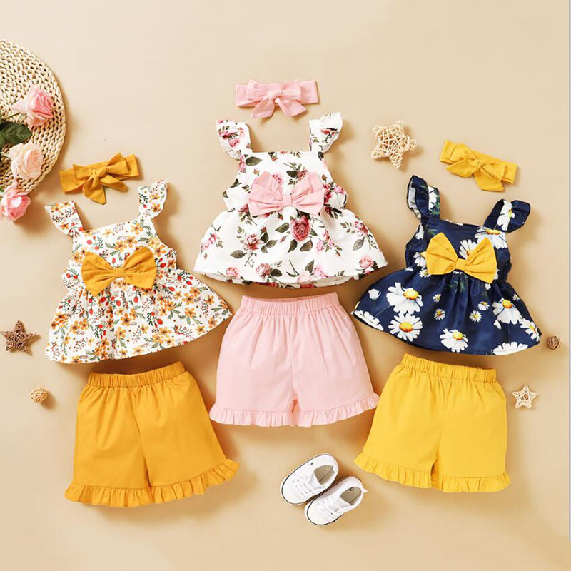 

Toddler Baby Summer Clothes Sets Toddler Kids Baby Girls Floral Tops T-Shirts+Shorts Pants Outfits Clothes, Blue