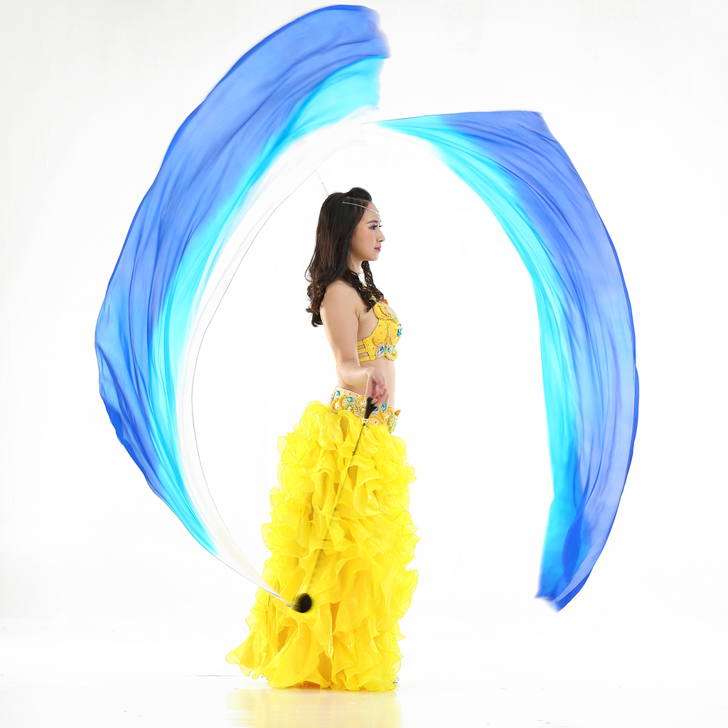 

Stage Wear 2 Pieces Belly Dance Silk Veil Poi Throw Balls Dancing Accessories 78.7 X 27.5in, As pic