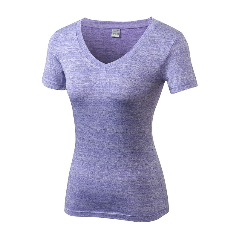 

Women Summer T-Shirt Compression Sport Running V-neck line T-Shirts Elastic Quick Drying Yoga Running Short Sports Tight Tops, Blue