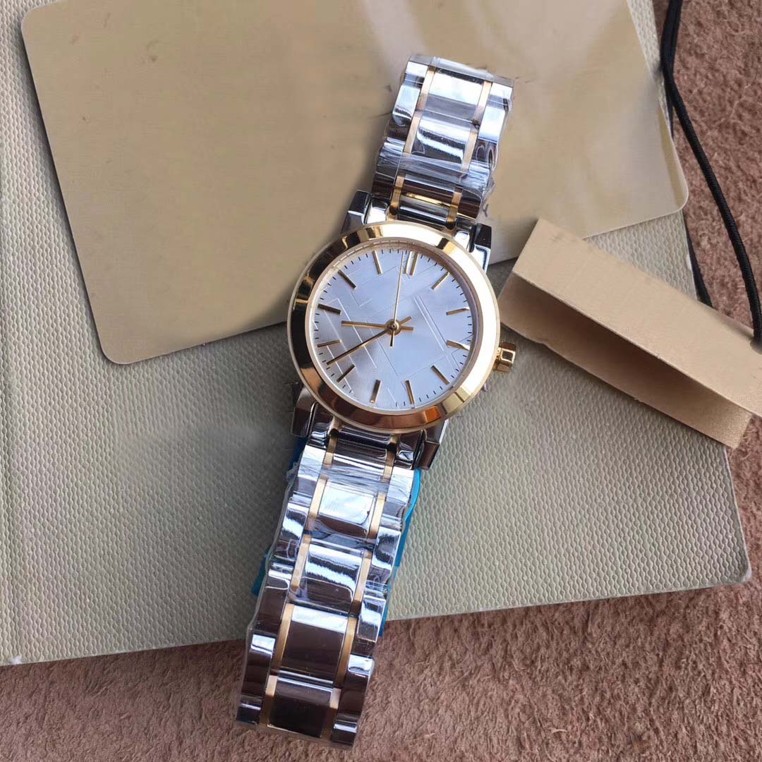 

Fashion 26MM Ladies Watches Quartz Womens Watch Two Tone Stainless Steel Bracelet White Dial Gold Bezel and Handsr