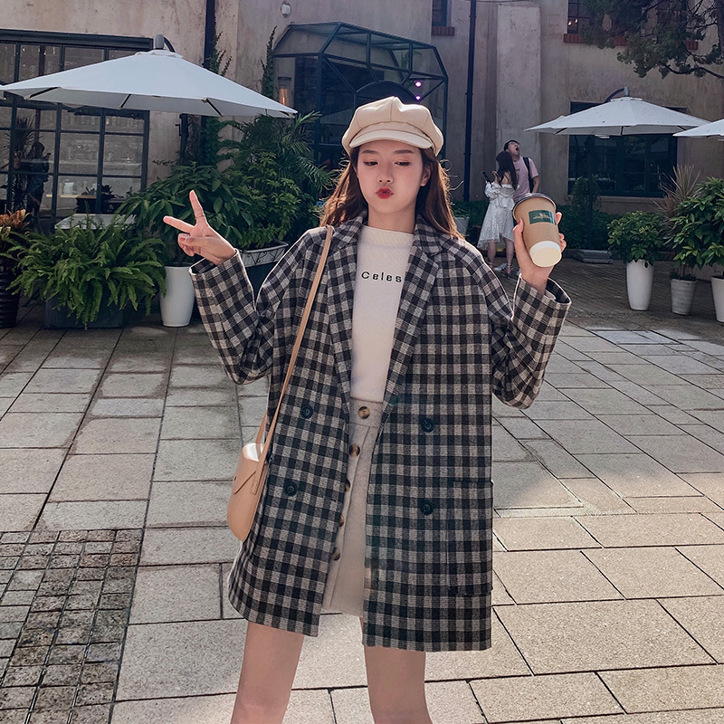 

Casual Plaid Ladies Blazer Stylish Simple Loose Suit Jacket Veste Blazer Korean Retro Women' Clothing Spring Autumn MM60NXZ