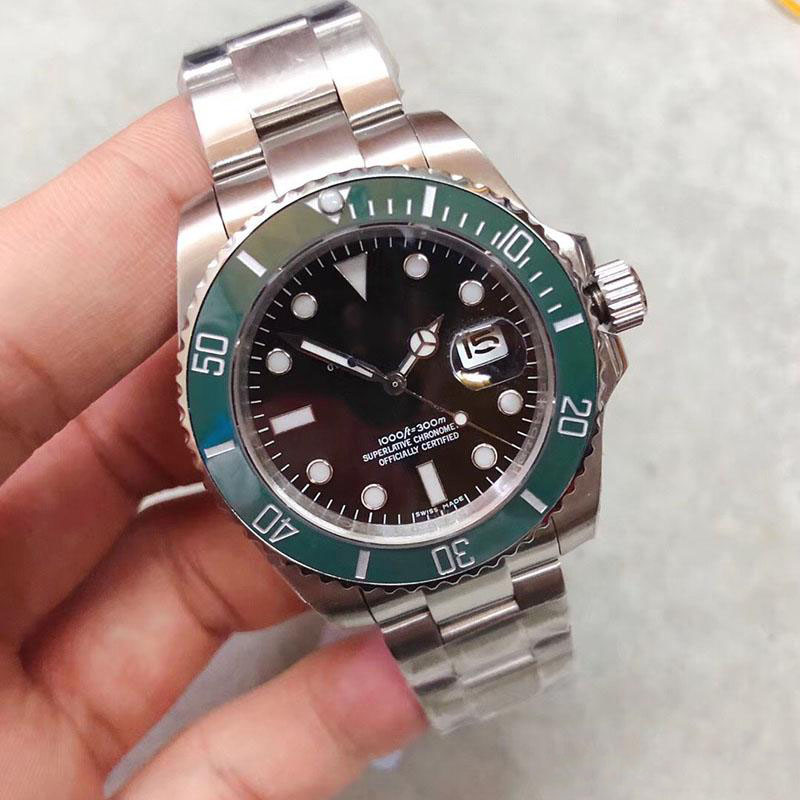 

men watch Automatic Sapphire Luminous Black Dial 40MM Mens Watches Watch Rotatable Green Ceramic Bezel Dot Hour Markers Wristwatches, Slivery;brown