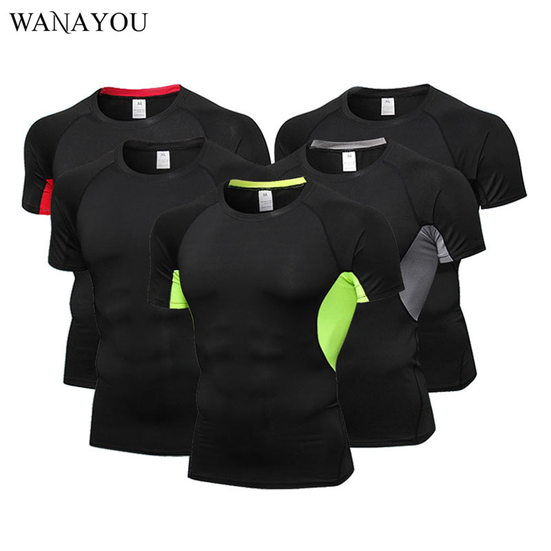 

WANAYOU Color Matching Fast Drying Running T-shirt, Male Breathable Short Sleeve Sports Top,Tight Pro Fitness Sports T-shirt, Black red