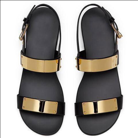 

Hot Sale-Fashion Menl Sandals Metal Decoration Flat Sandals Tide Casual Leather Slippers Man Gladiator Shoes, As pic sandals