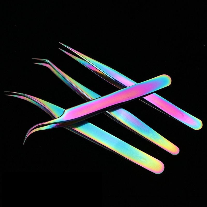 

Rainbow False Eyelashes Curler Eyelash Tweezers Fake Eyelashes Nipper Anti-Static Precision for Eyelash Extension Grafting Tools HHA-358