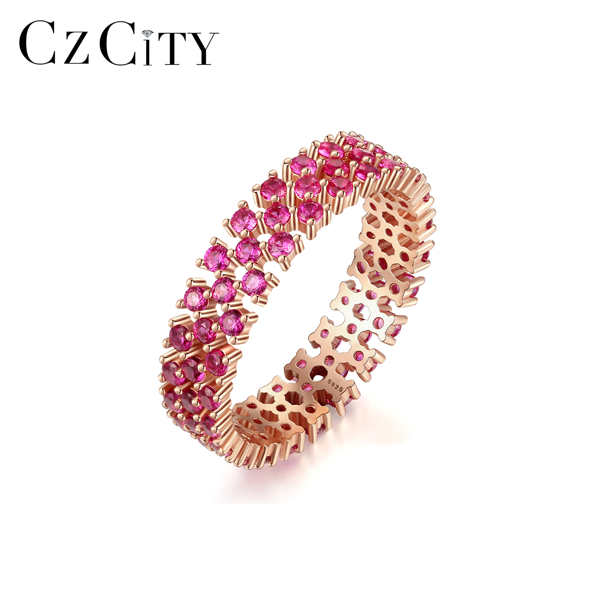 

CZCITY Genuine 925 Sterling Silver Rings for Women Engagement Wedding Fine Jewelry Round Topaz Gemstone Anillos SR0299 V191220