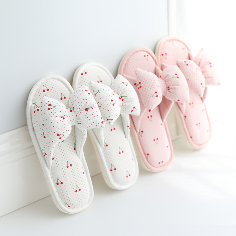 

Suihyung Women Slippers Autumn Winter Indoor Floor Shoes Casual Flats Polka Dot Cherry Bow-knot Home Slippers Ladies Flip Flops, Pink