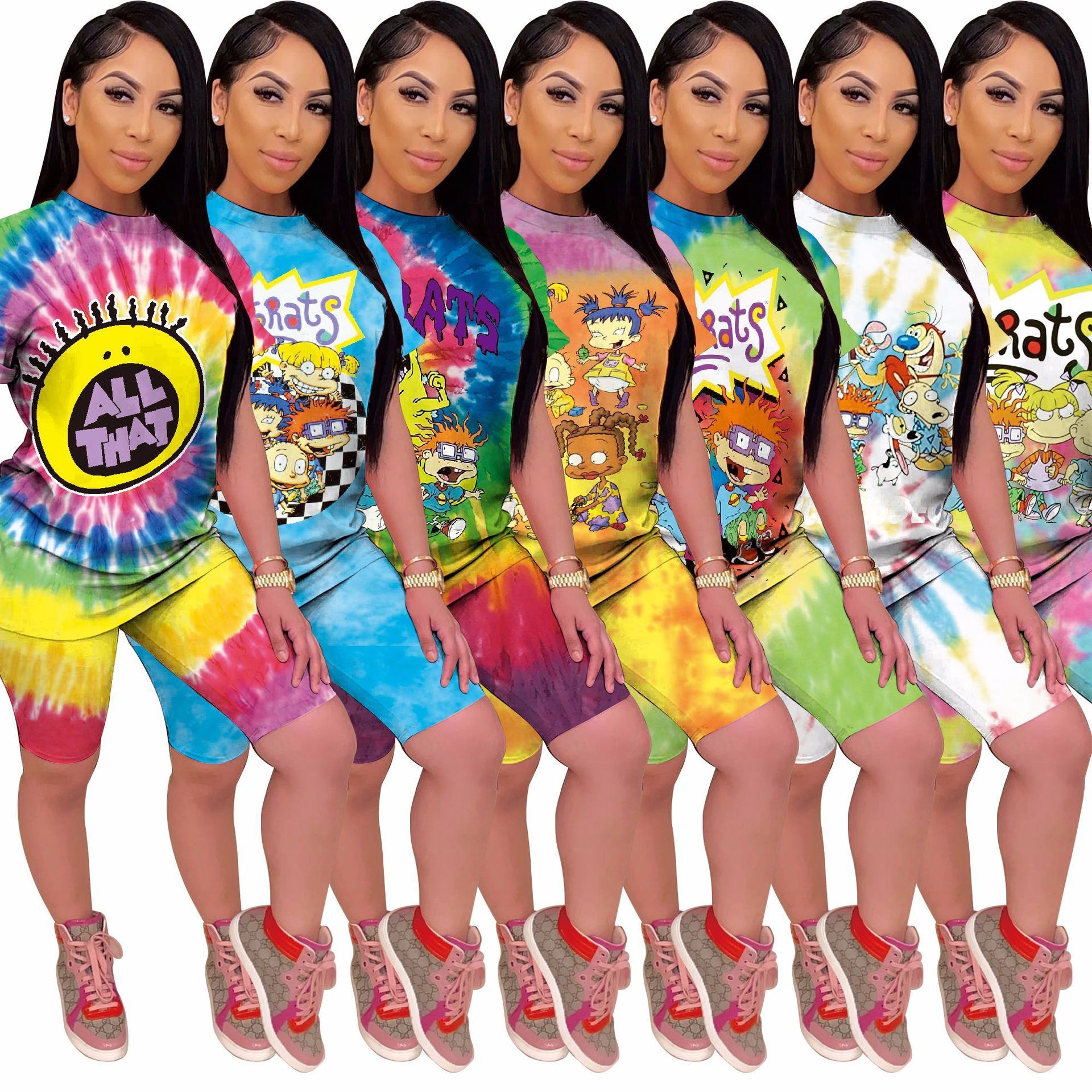 Summer 2 Piece Short Outfits for Women Short Sleeve Striped Tops with Long Shiny Pants Tracksuit Set