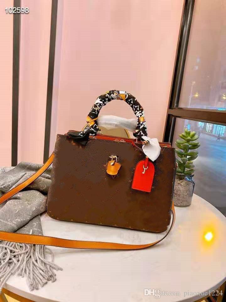 

New designer women's three-layer retro One Shoulder Messenger Bag multifunctional bag with silk scarf, Brown + red