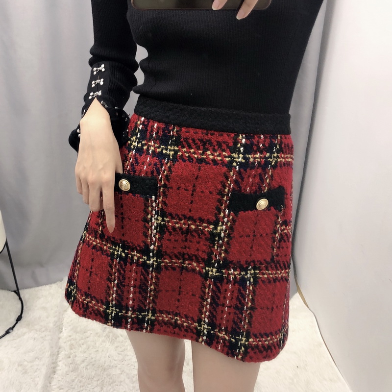

Autumn Women Skirt 2019 New Fashion Plaid Woolen Bottom Modern Girl A-Line Mini Skirts