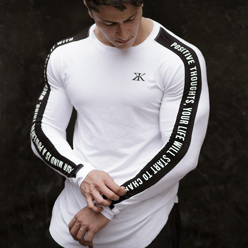 

Januarysnow Fashion Men New T-shirt Long Sleeve Autumn Gyms Brand Clothing Cotton Joggres Bodybuilding Exercise Shirt 2XL, White