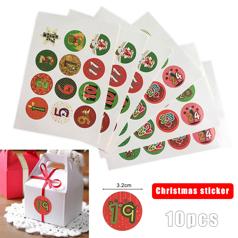Auto Adhesivo-Navidad Craft Número de oro Calendario de Adviento Pegatinas 1-24
