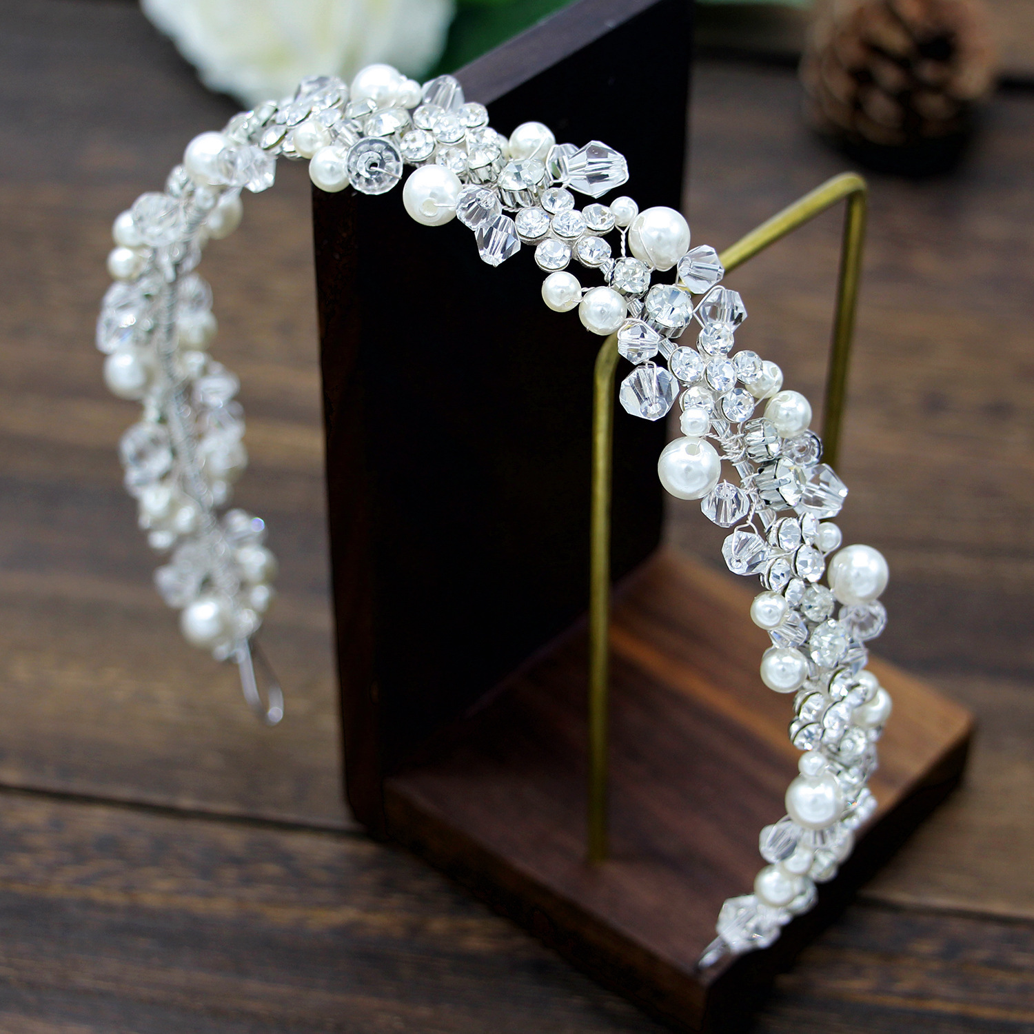 

Manual Pearl Crystal Torsional Bead Soft Chain Hair Hoop Alloy Diamond An Crown Bride Headwear