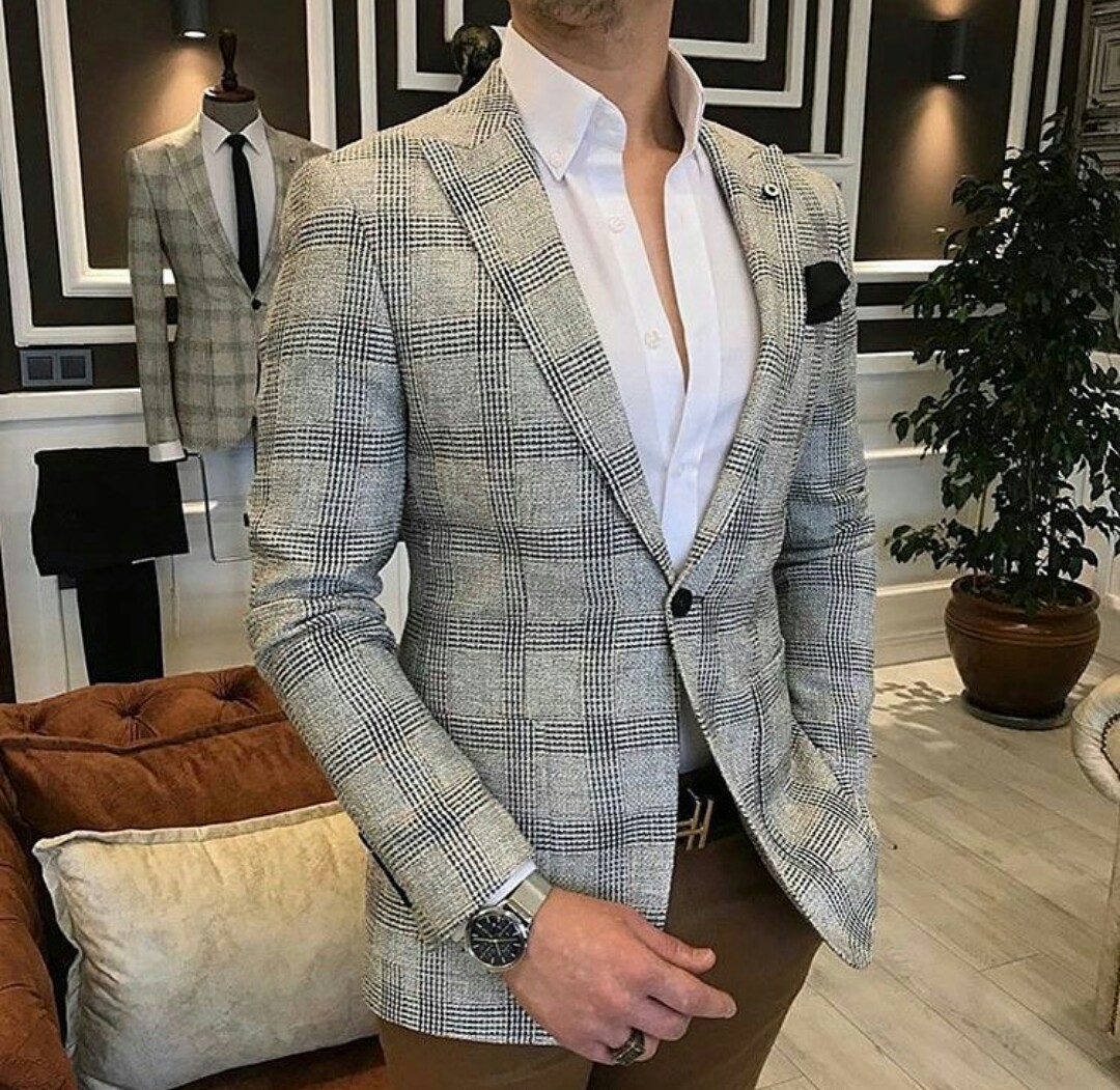 Vintage Mens Suits Plaid Wedding Groom Tuxedos Groomsmen Vent Slim Suits Fit Best Man Suit Wedding Men's Suits Bridegroom (Jacket+Pants)