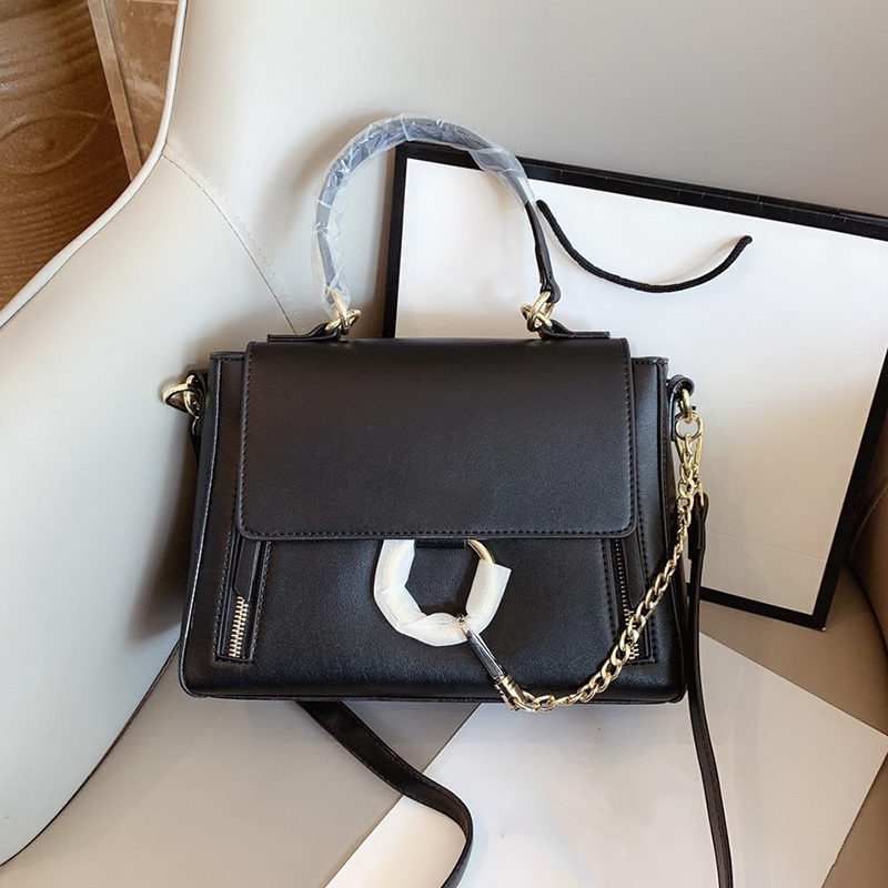 

classic women Ring saddle bag handbags purses ladies single shoulder bags flip Detachable shoulder strap multi-function messenger bags, Black