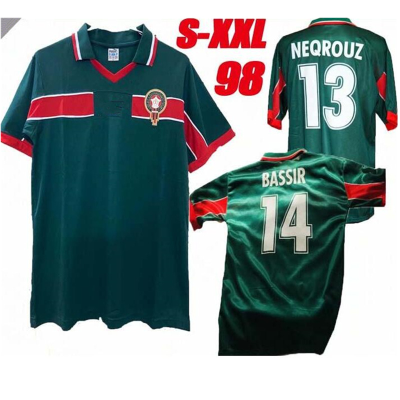 

Retro classic 1998 World Cup home Morocco soccer jerseys HADJI OUAKILI NEQROUZ BASSIR 98 Retro football shirt size: S-XXL