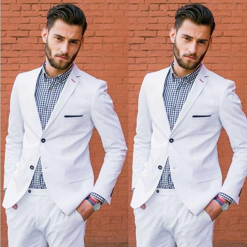 

New Popular Two Buttons White Wedding Men Suits Notch Lapel Two Pieces Business Groom Tuxedos (Jacket+Pants+Tie) W1259, Same as image