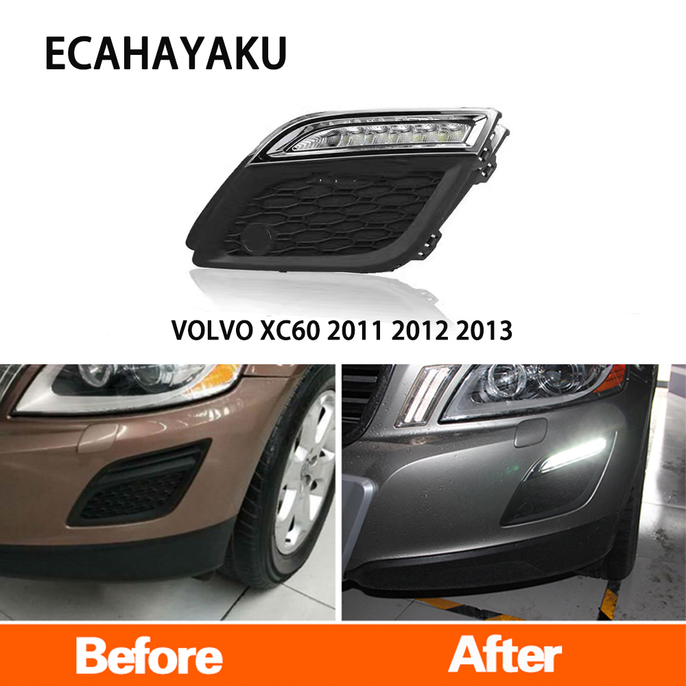 

ECAHAYAKU LED CAR DRL Daytime Running Lights Waterproof 12v fog lamp with dimming style Relay for VOLVO XC60 2011 2012 2013, Black