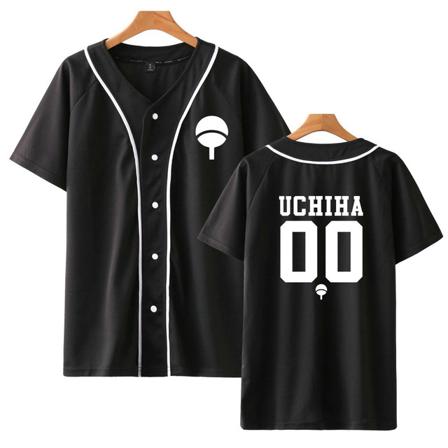 

New Anime Design Naruto Baseball Shirt Short Sleeve Baseball Jacket Uchiha Hatake Uzumaki Clan Badge Print Shirts Unisex Clothes, Black