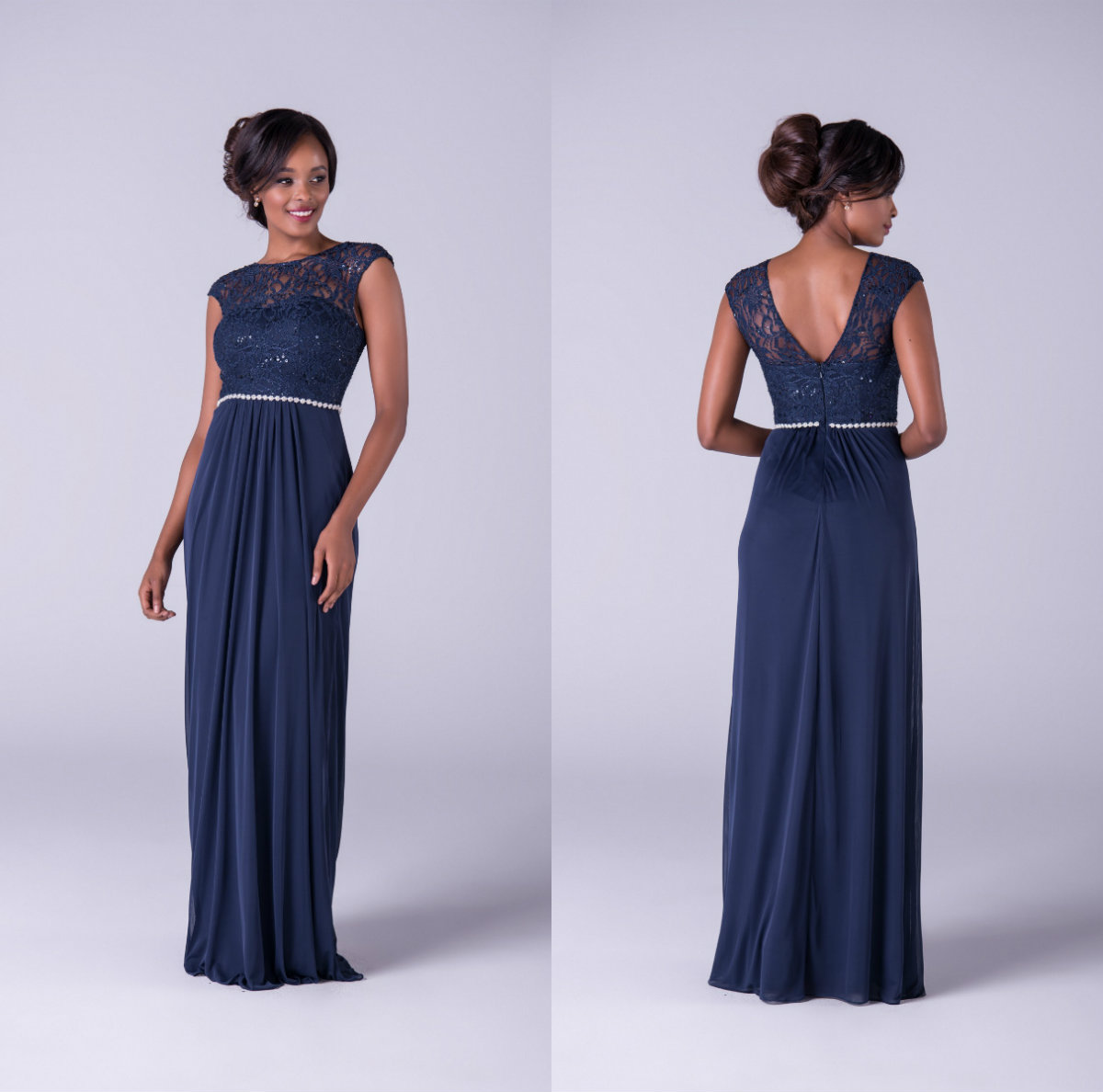 

2019 Pearls Sash Mother Of The Bride Dresses Jewel Neck Lace Sequins Chiffon Floor Length Elegant Wedding Guest Dress Custom Evening Gowns