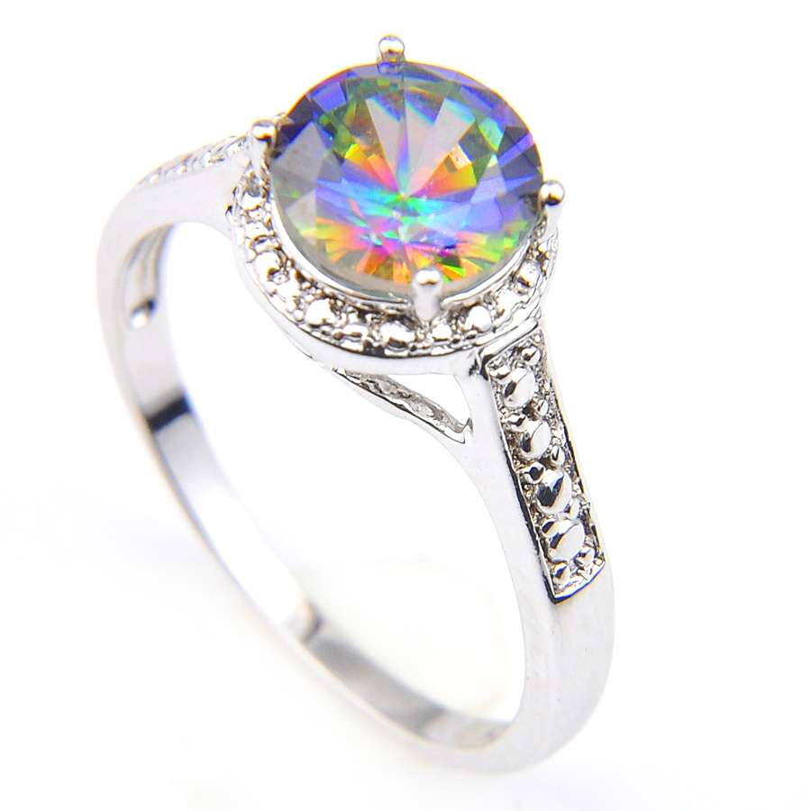

2019 New Styles LuckyShine Lovers Ring Rainbow Round Natural Mystic Topaz Gems 925 silver Small And Exquisite Weddings Gift Rings