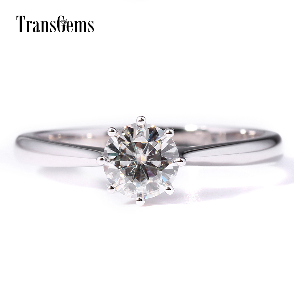 

Transgems 14k White Gold 0.8 Diameter 6mm F Color Engagement Ring For Women Solitare S200110