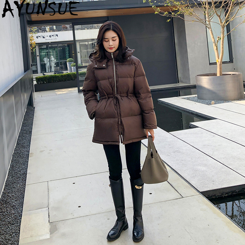 

AYUNSUE Women' Down Jacket Korean Winter Puffer Coat Hooded Bubble Duck Down Jacket Women Chaqueta Mujer Invierno KJ3701, As the picture