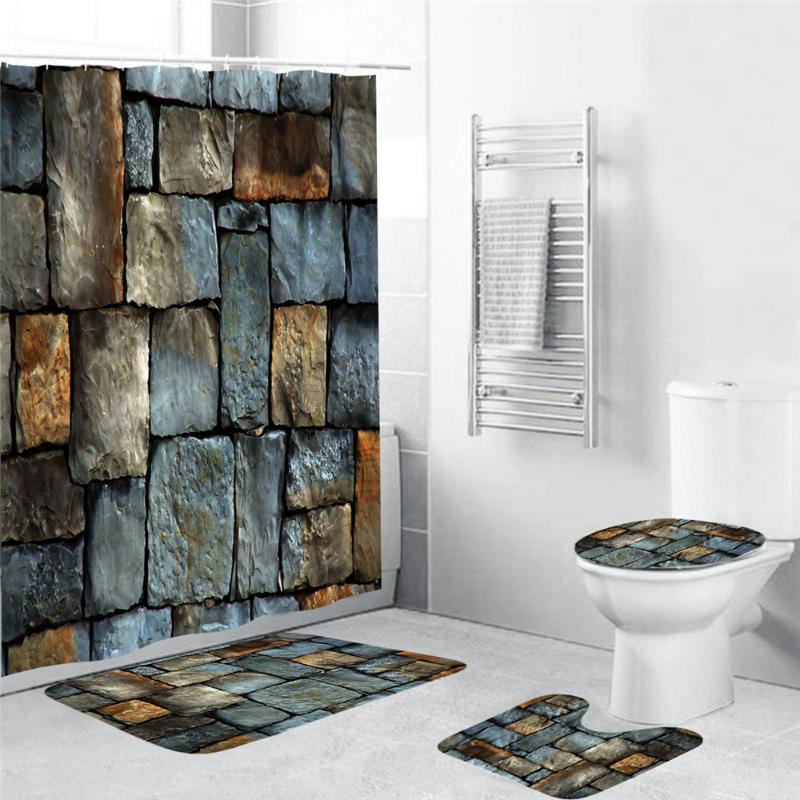 

Shower Curtain Brick Wall Set with Hooks Pack Rustic Decor Polyester Waterproof Fabric Bathroom Shower Curtains
