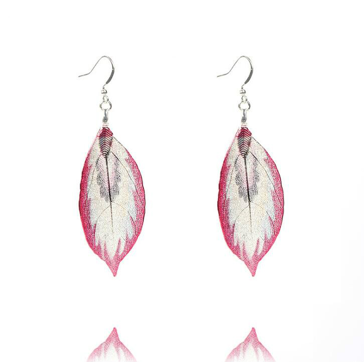 

FNew fashion jewelry lady brass plated natural Leaf Necklace Earring double leaf clavicle chain Earrring FREE SHIPPING
